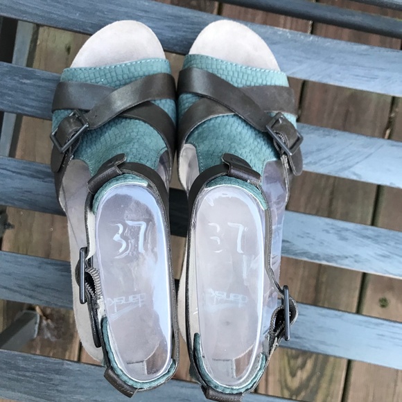 DANSKO Dominique Teal Brown T-Strap Open Toe Block Heel | EU 37 - Picture 5 of 12